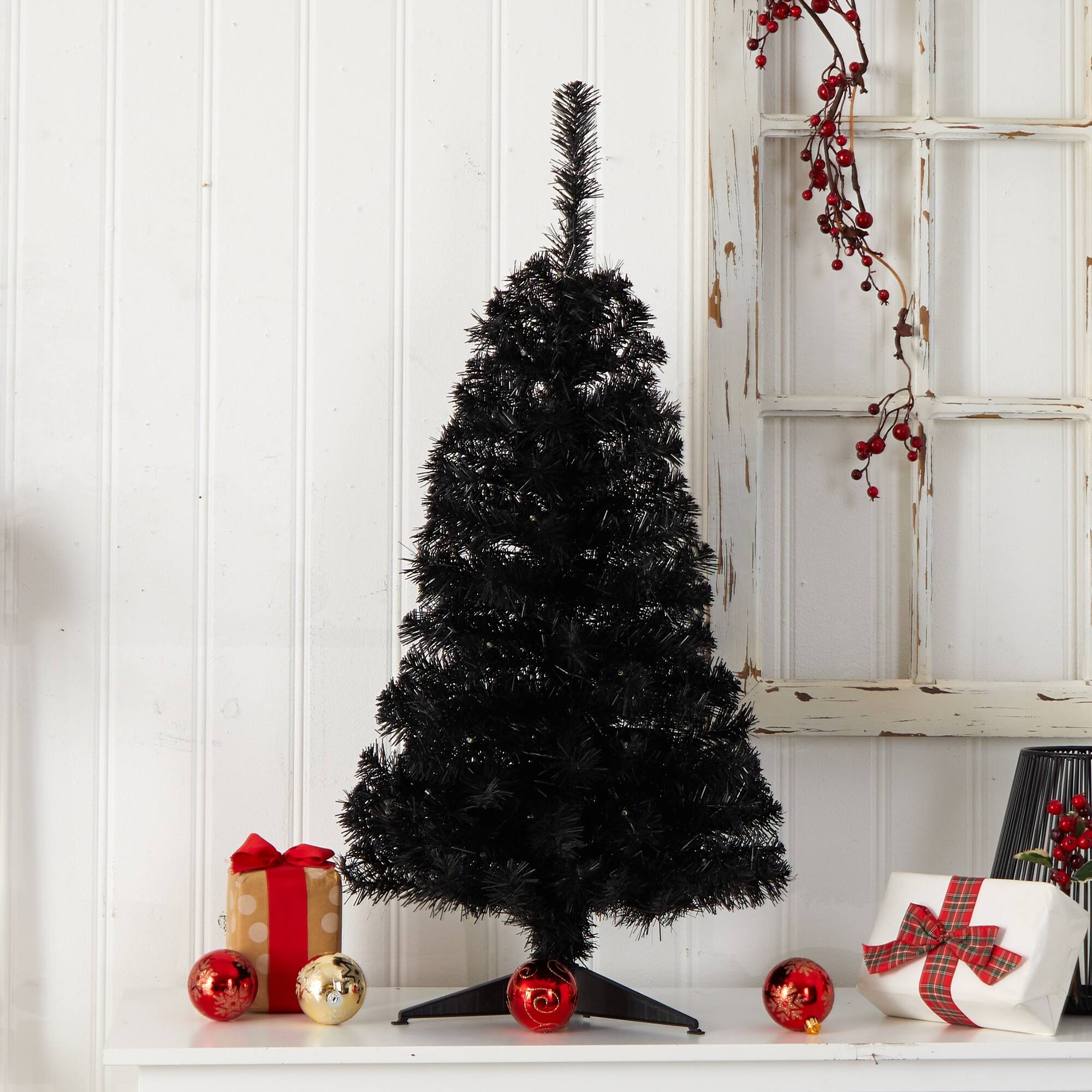 3' Black Artificial Christmas Tree with 50 LED Lights and 118 Bendable