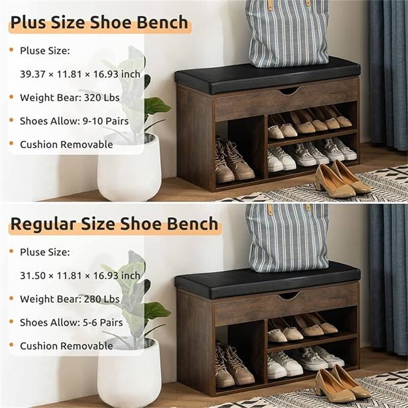 Shoe Storage Bench with Cover 2-Tier 39 Inches - 11.81"D x 39.4"W x 17"H