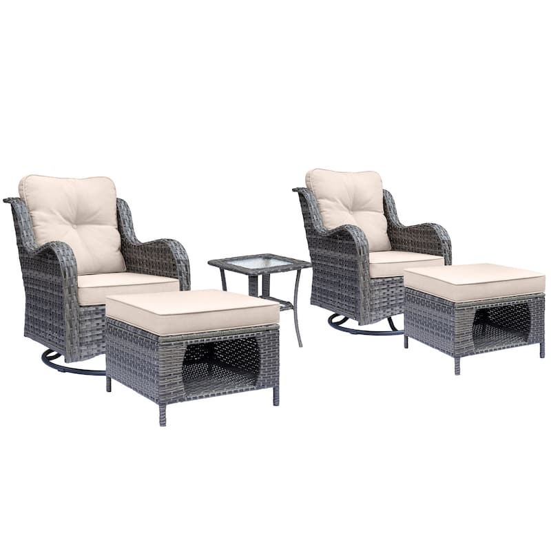 5 Piece Patio Furniture Set-Wicker Patio Swivel Chair Set with Ottoman