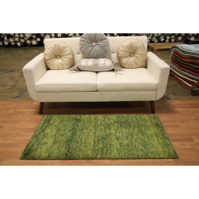 Hand Knotted Oriental 100% Wool Carpet Modern Modern Green Gabbeh Runner Rug - 4' 8'' X 2' 4''