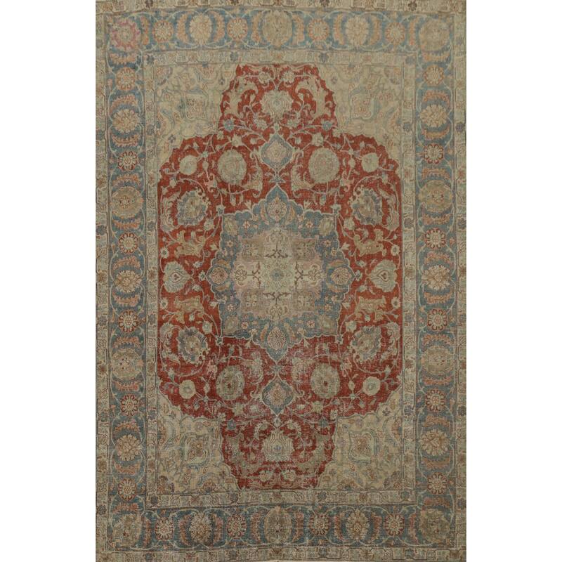 Hand Knotted Oriental 100% Wool Carpet Traditional Floral Oranges & Rust Tabriz Area Rug - 10' 5'' X 7' 9''