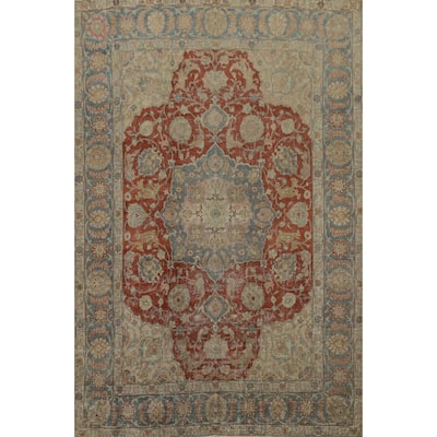 Hand Knotted Oriental 100% Wool Carpet Traditional Floral Oranges & Rust Tabriz Area Rug - 10' 5'' X 7' 9''