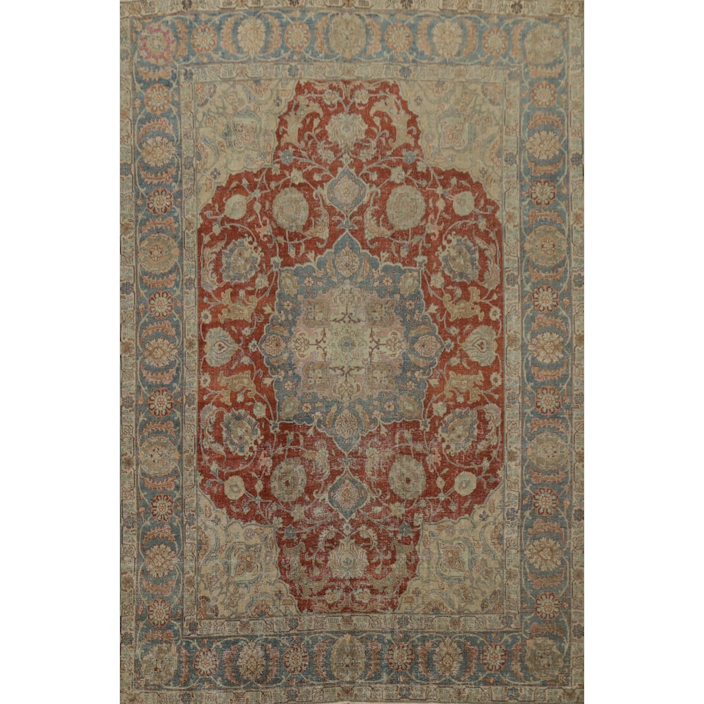 Hand Knotted Oriental 100% Wool Carpet Traditional Floral Oranges & Rust Tabriz Area Rug - 10' 5'' X 7' 9''