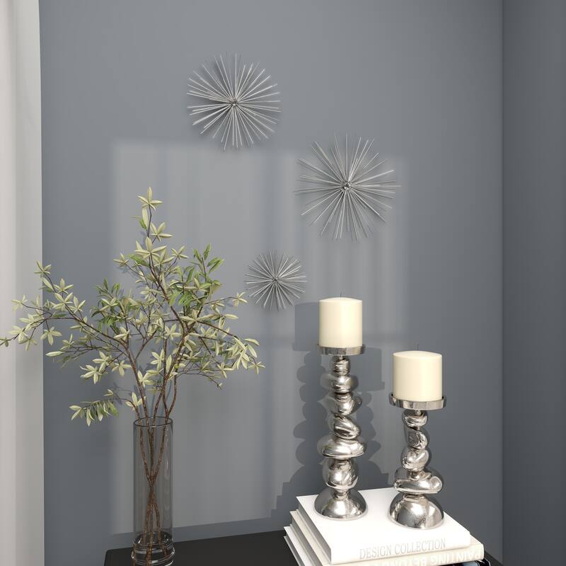 CosmoLiving by Cosmopolitan Metal 3D Starburst Wall Decor (Set of 3) - Silver, Gold, Black, Copper