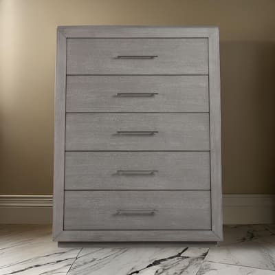 Nels 53 Inch Tall Dresser Chest, 5 Drawers with Elongated Handles, Gray