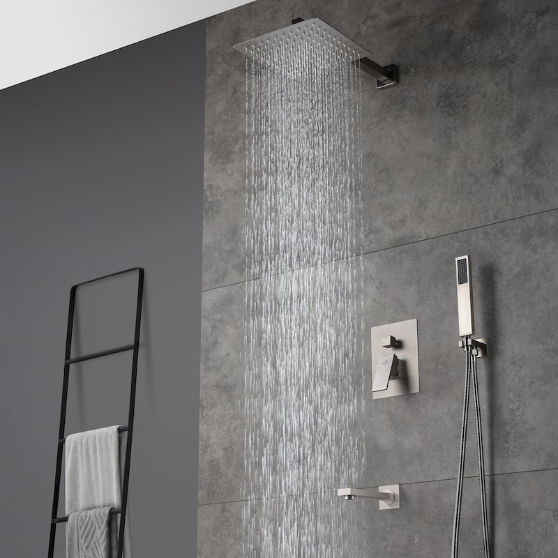 3 Function 10-inch Wall Mounted Dual Shower Heads Shower System With Tub Spout