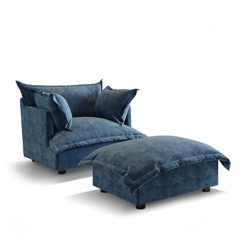 39"W Oversized Chenille Comfy Cloud Chaise Lounge with Ottoman