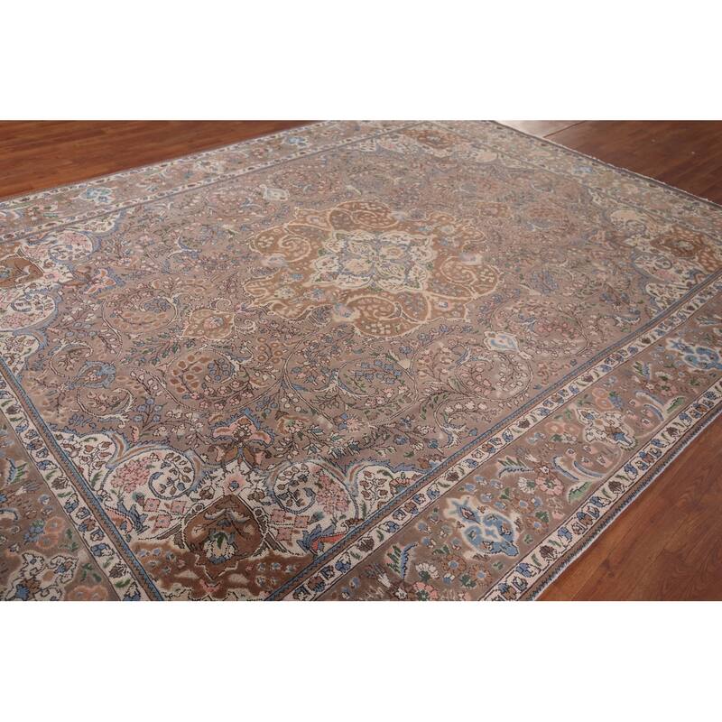 Oriental Tabriz Persian Vintage Area Rug Hand-Knotted Wool Carpet - 8'7"x 11'5"