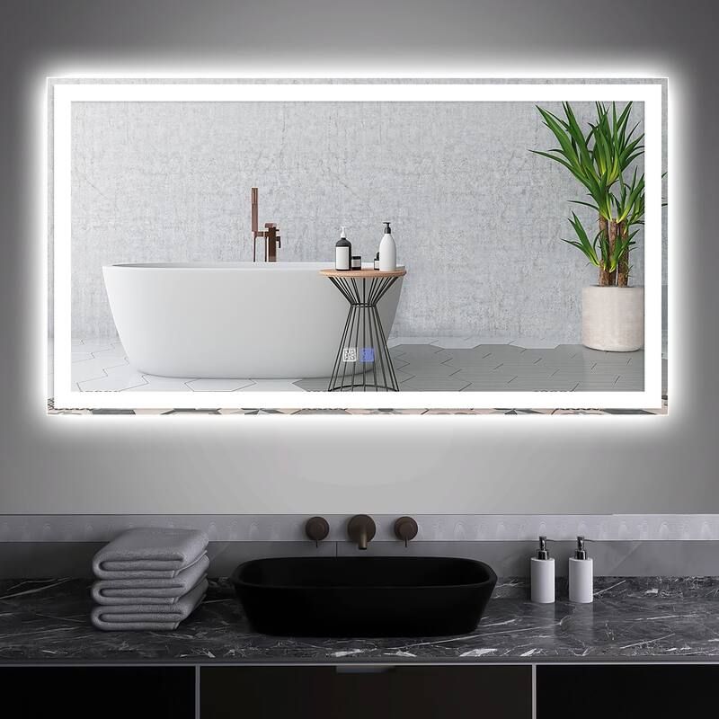 Wall Mounted Bathroom Rectangle Front And Back light LED Mirror With Anti Fog And Dimmable - 55 in. W x 30 in. H