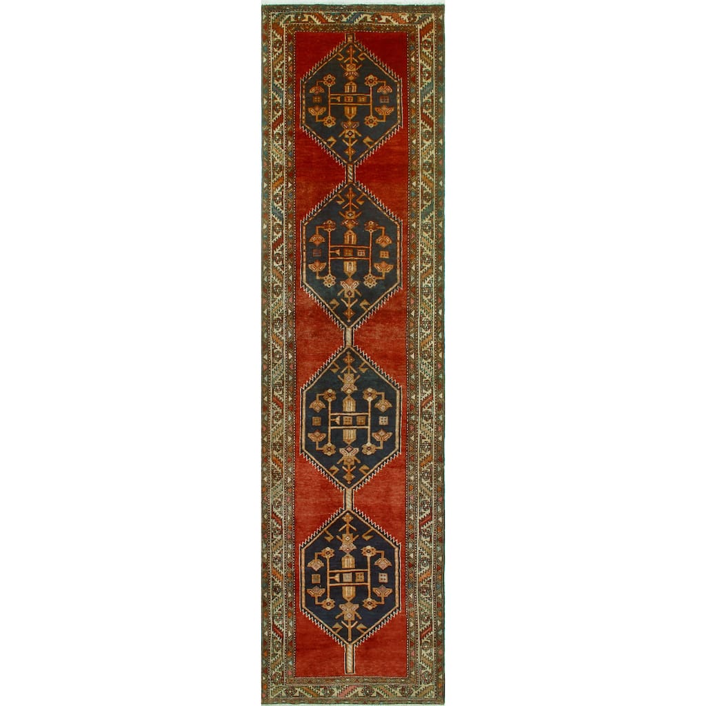 Fine Vintage Distressed Valerie Rust/Navy Runner - 3'5" x 13'9"