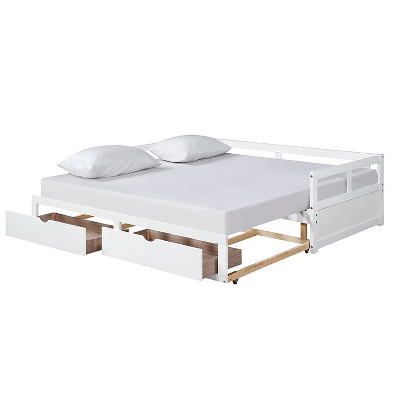 Twin to King Daybed with Trundle and Storage Drawers, Sturdy Wood Frame, No Box Spring Required