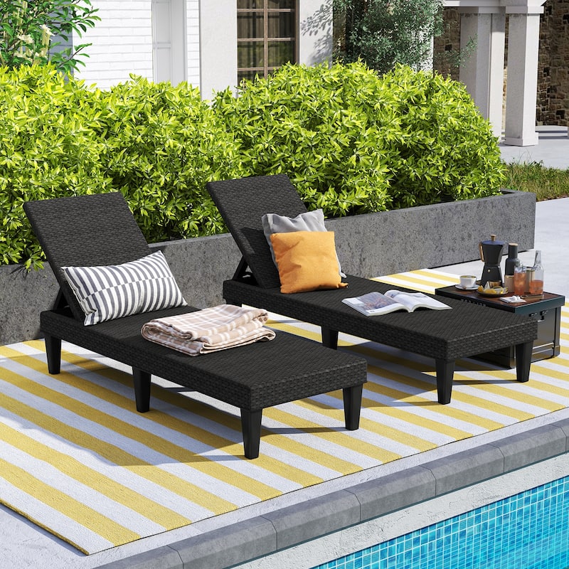 PP Chaise Lounge Adjustable, All-Weather, Rattan Style for Outdoors - 59"x 22.5" x 34.5" (L x W x H)