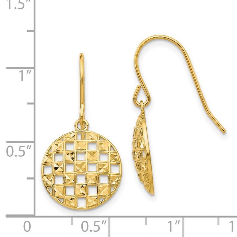 Curata 14k Yellow Gold Dangle Circle Sparkle Cut Hook Earrings - 25x14mm