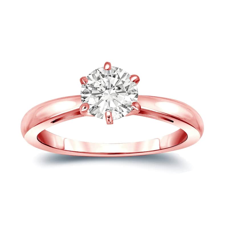 Auriya 14k Gold 1ctw Round Solitaire Diamond Engagement Ring 6-Prong (I-J, SI1-SI2) - Rose - 4