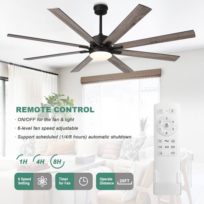 Cusp Barn 72 Inch Farmhouse Indoor Walnut Wood Reversible 8-Blade Quiet DC Motor LED Ceiling Fan with Lights and Remote