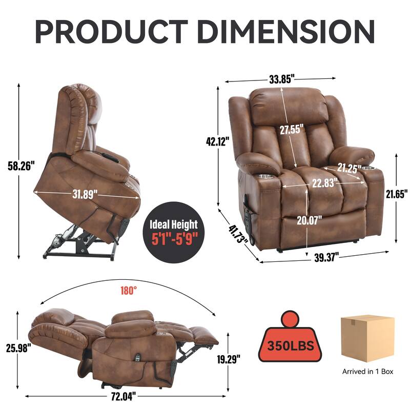 Faux‑Leather Power Lift Recliner Chair with Massage, Heat & Dual Motors