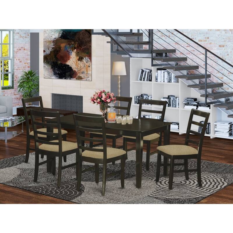 HomeStock 7-Piece Rectangle Cappuccino Finish Solid Wood Top Dining Table with 6 Chairs