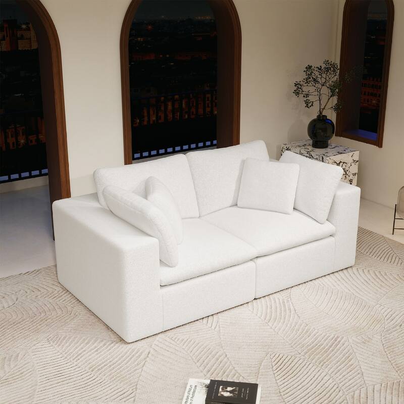 Roomfitters 78.8" Modular Sectional Sofa, 2-Piece Compressed Cloud Couch, No Assembly Required, Plush Corduroy, White