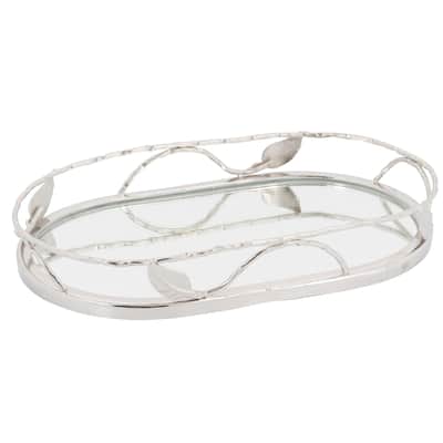 Elegance Oval Mirror Tray with Leaf Border 13.75 x 8.5 in