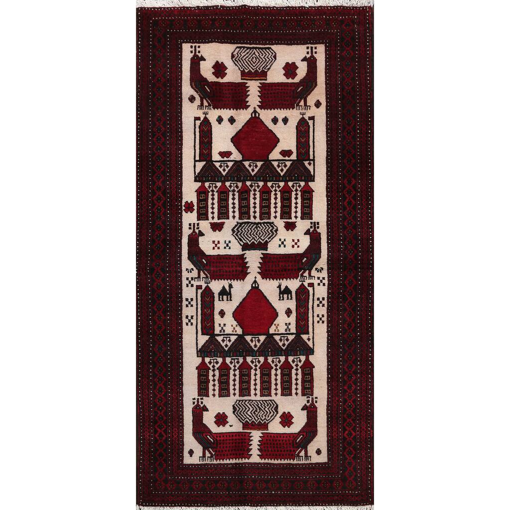 Tribal Afghan Balouch Oriental Area Rug Wool Hand-knotted Carpet - 3'2" x 5'10"