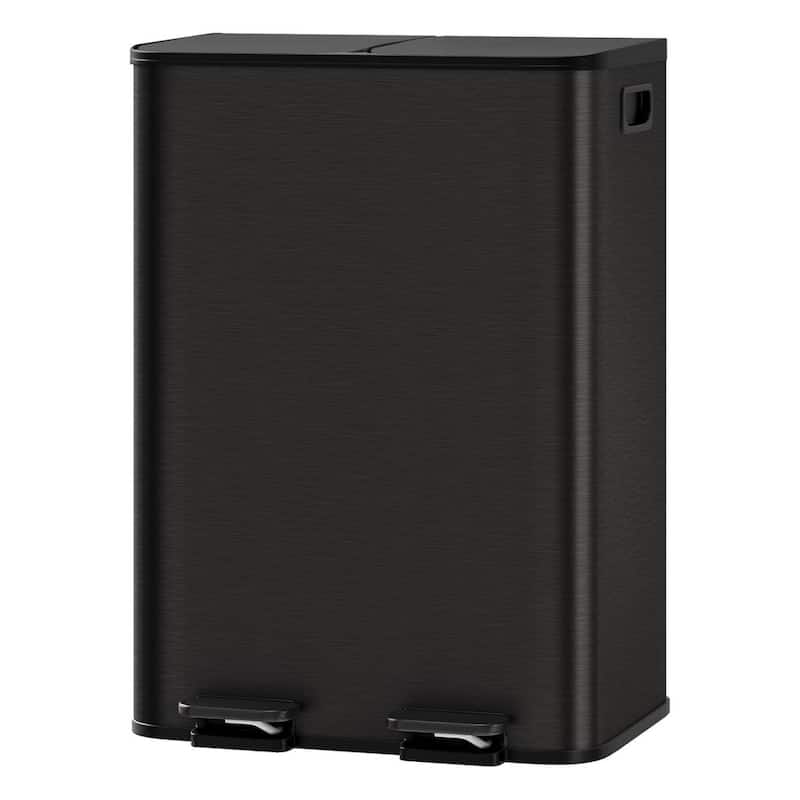2 x 10.6 Gal Double Trash Can, Stainless Steel Dual Compartment Step-On Trash Can for Kitchen - Black