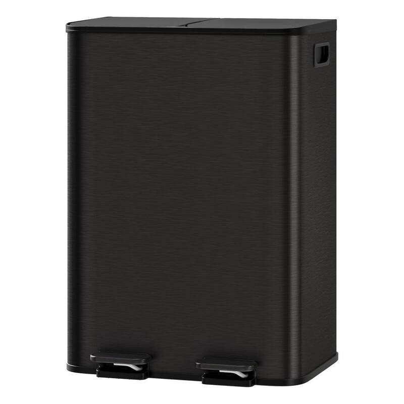 2 x 8 Gal Double Trash Can, Stainless Steel Dual Compartment Step-On Trash Can for Kitchen - Black