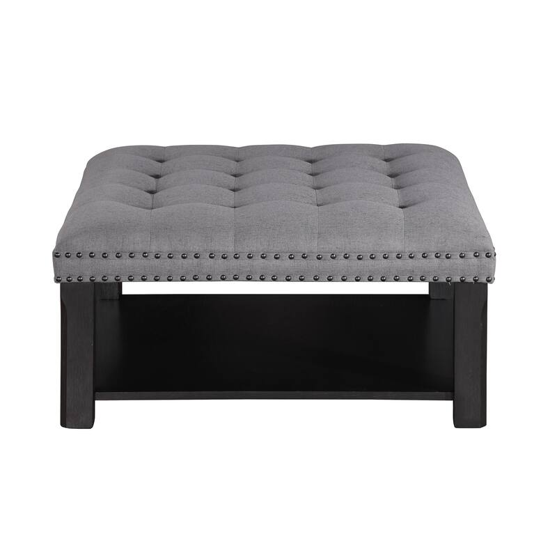 Transitional Linen Tufted Nailheads Cocktail Ottoman with Storage by Furniture of America