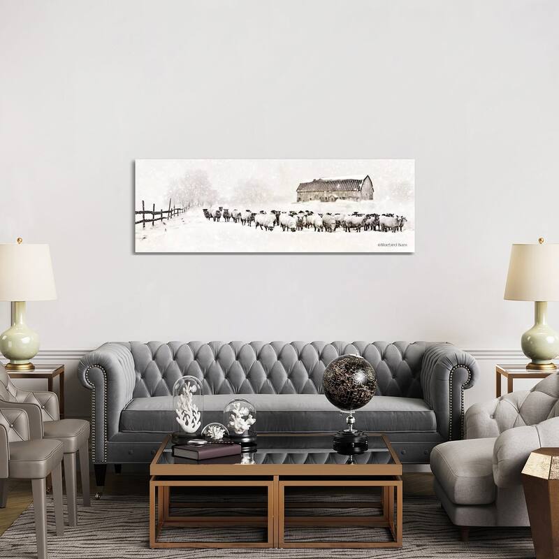 iCanvas "Warm Winter Barn with Sheep Herd" by Bluebird Barn Canvas Print