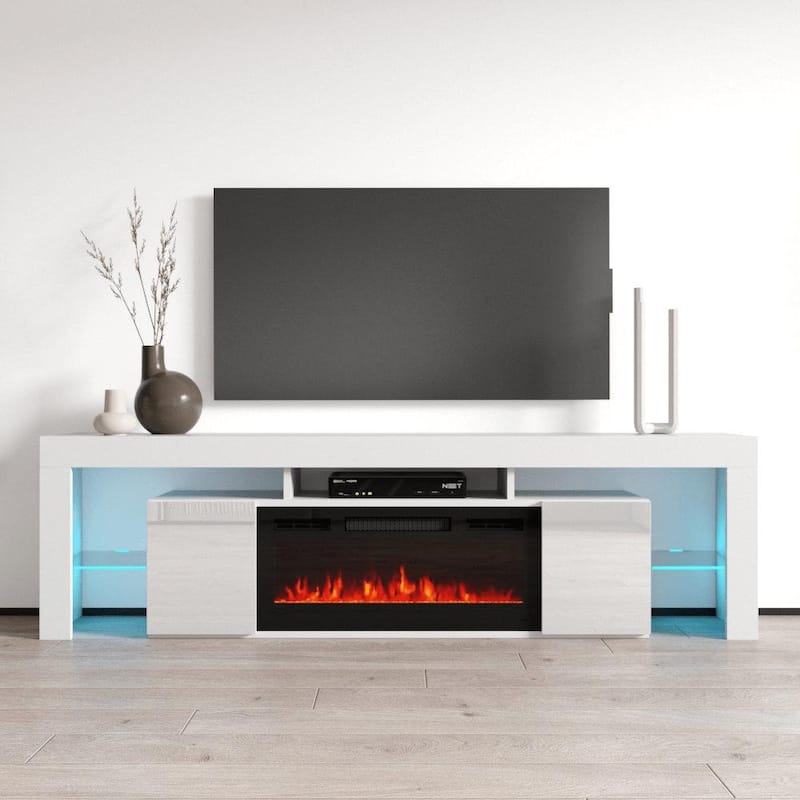 Soleo BL-EF Electric Fireplace 79" TV Stand - White