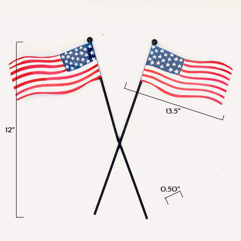 12" Iron Double American Flag Planter or Garden Floral Stake, Set of 3