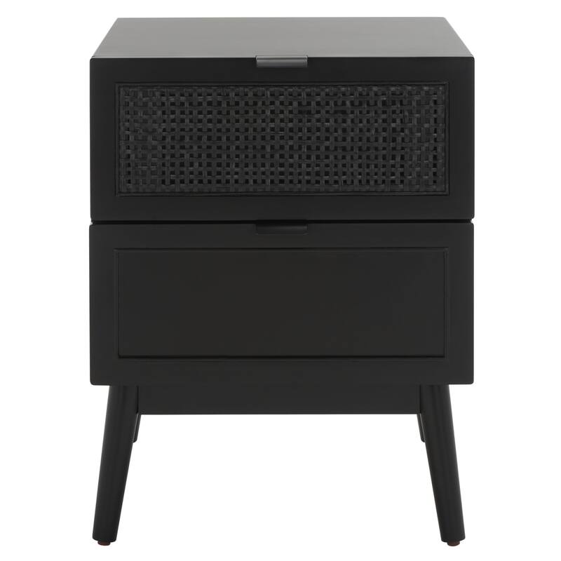 SAFAVIEH Heidbra 2-Drawer Rattan Nightstand - Black