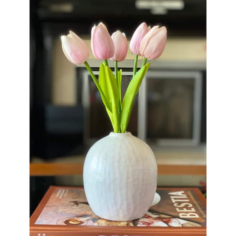 11.25"H 5 Real-touch Tulips in 5"H Vase - ONE-SIZE