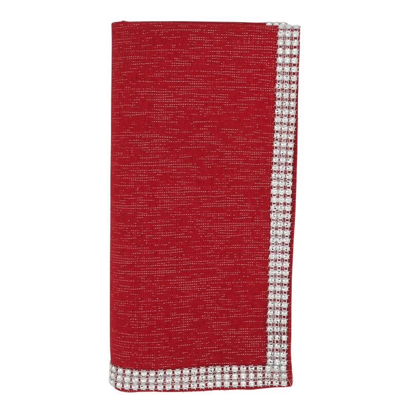 Jeweled Studded Border Napkin - Set of 4 pcs - Red - Set of 4