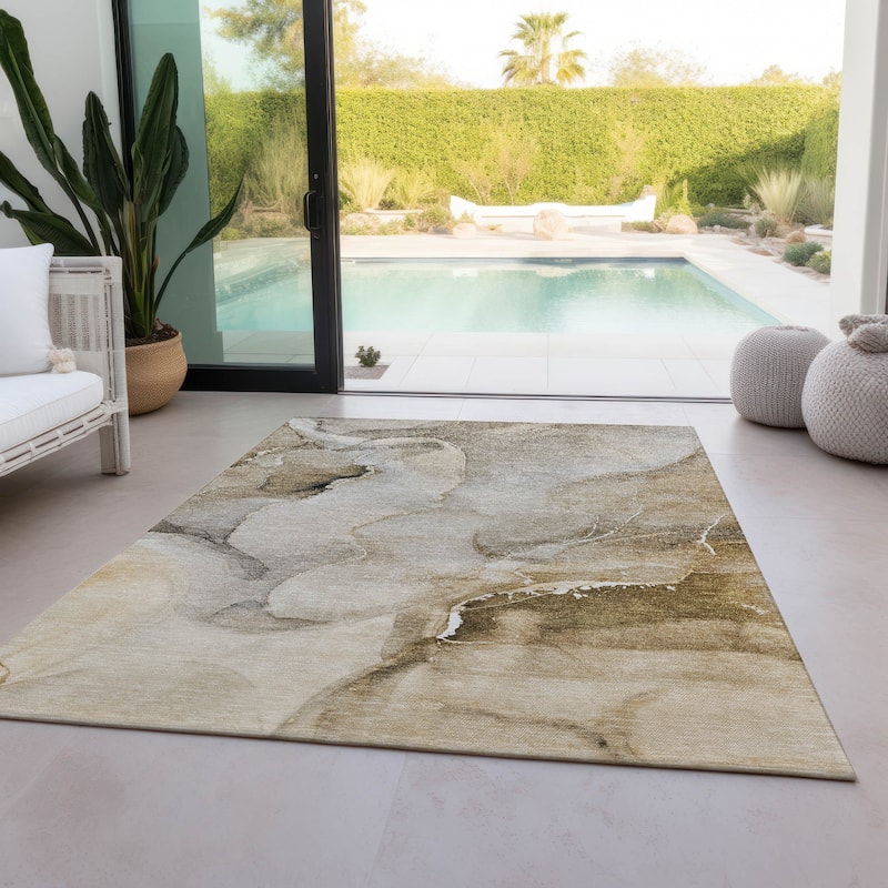 Machine Washable Indoor/ Outdoor Abstract Chantille Rug