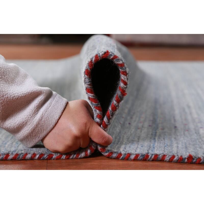 Hand Knotted Oriental 100% Wool Carpet Tribal Stripe Greys & Charcoal Gabbeh Area Rug - 8' 4'' X 5' 11''