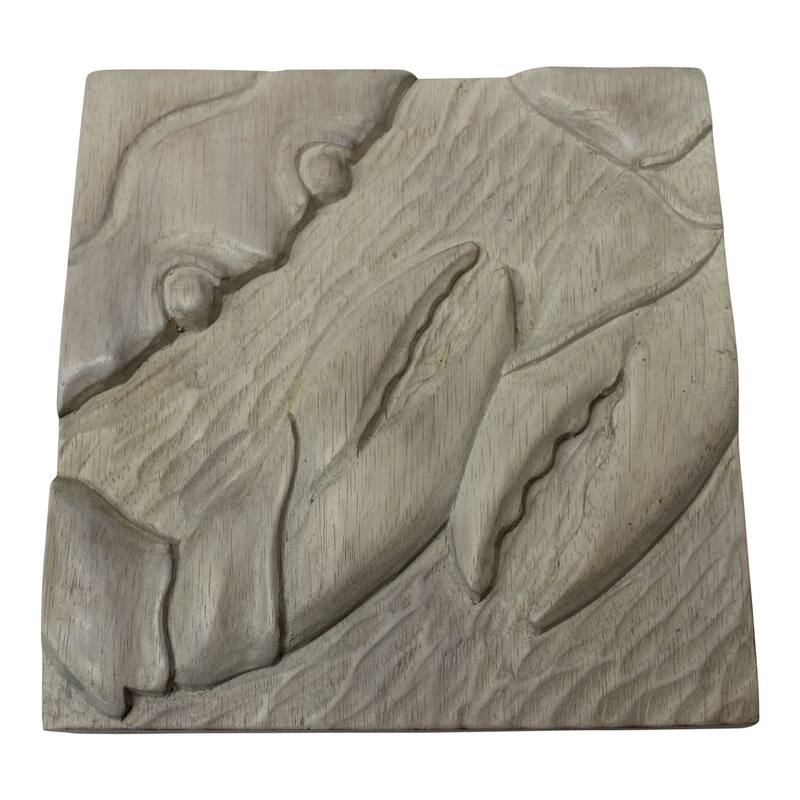 Crab Carved Wood Two Dimensional Gray Washed Wall Plaque 10 Inches