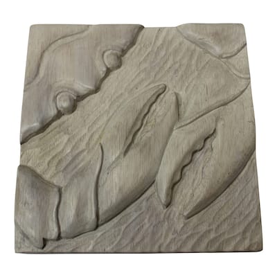 Crab Carved Wood Two Dimensional Gray Washed Wall Plaque 10 Inches