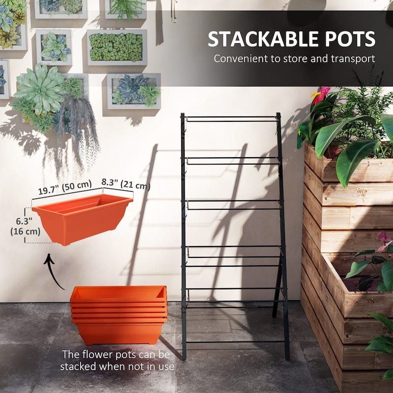 5-Tier Raised Garden Bed Plant Stand Flower Pots with Leaking Holes Red
