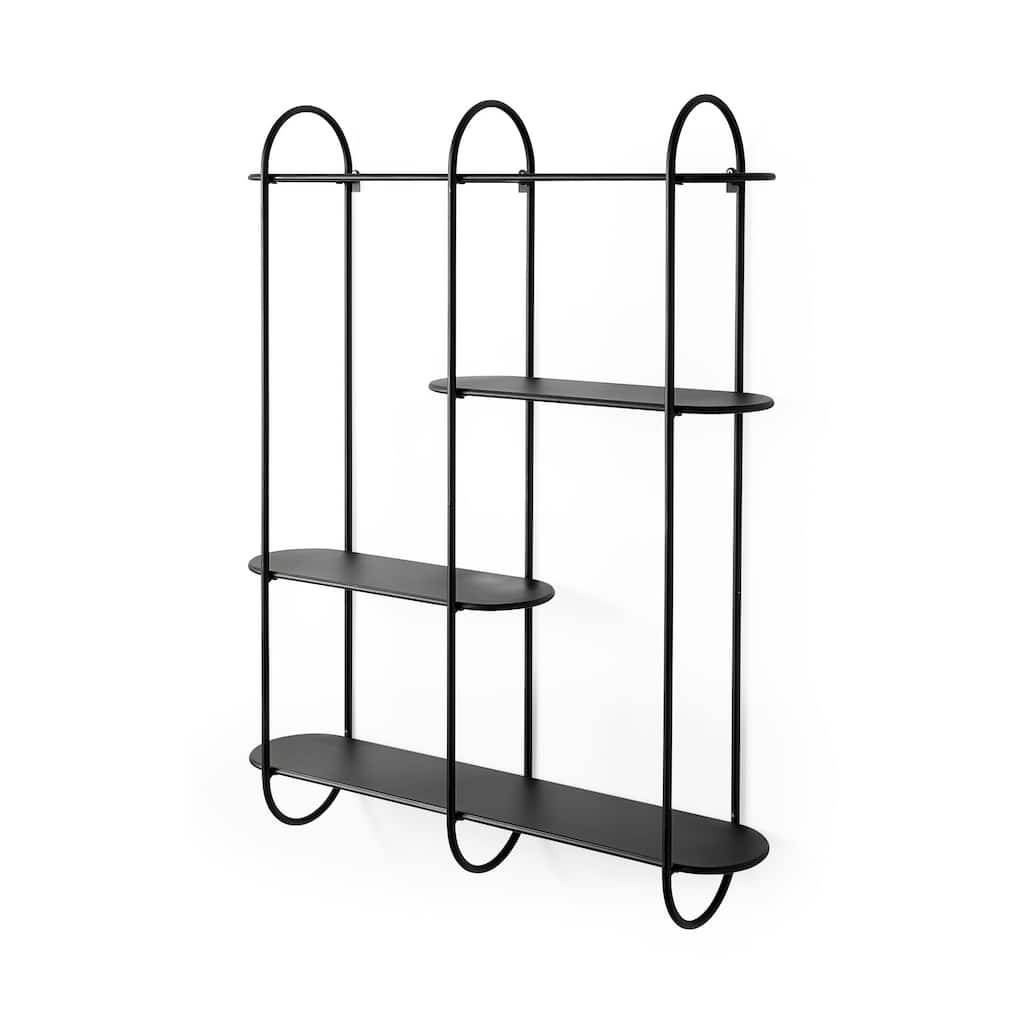 Decimus 36.6L x 8.7W x 45.7H Black Metal Wall Mounted 3 Tiered Shelf - 36.6L x 8.7W x 45.7H