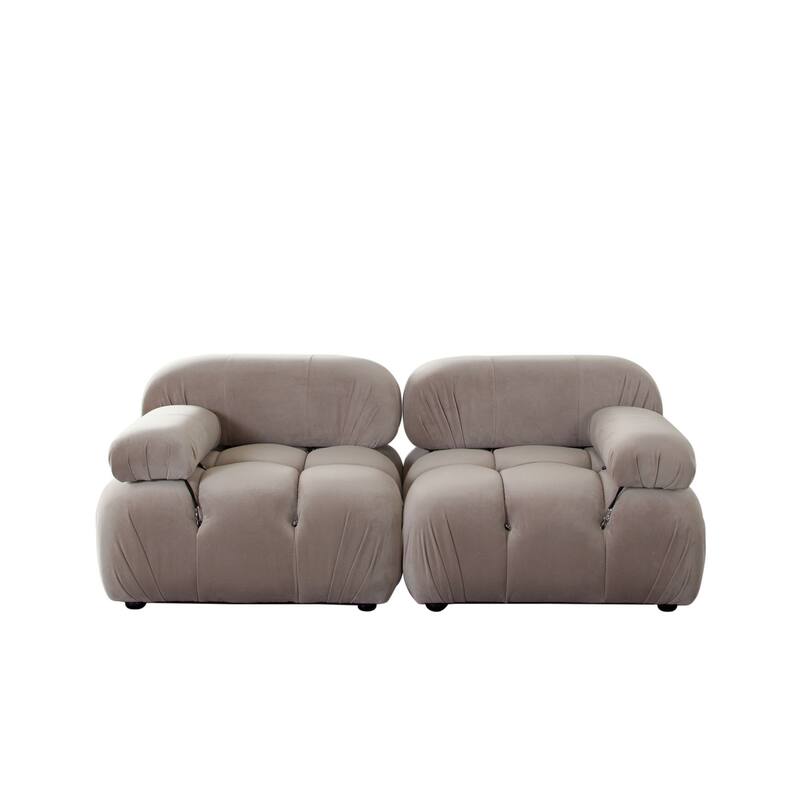 Hito 2 Piece 74 Inch Modular Sofa Set, Tan Brown Bubble Grid Tufting