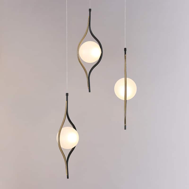 Modern Contemporary 1-Light Black Gold Kitchen Island LED Pendant Lights with Frosted Glass - 6.5" L x 5.5" W x 20" H