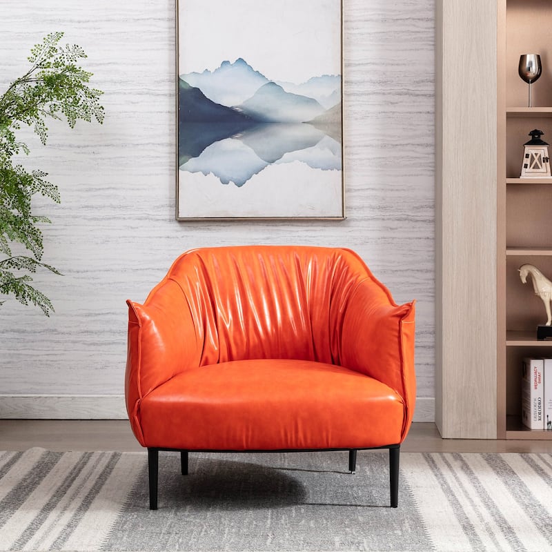 KINWELL 33" Wide Faux Vegan Leather Upholstery Barrel Chair