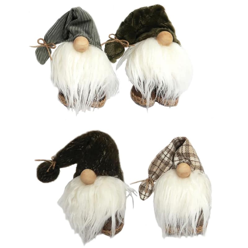 4 Black & White Happy Gnomes Wearing Hats & Boots Christmas Figure 6"