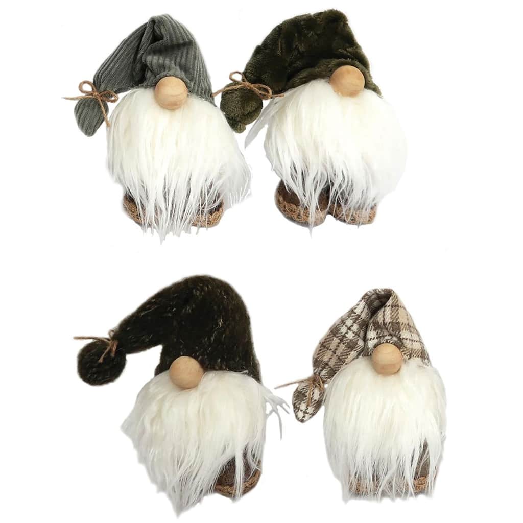 4 Black & White Happy Gnomes Wearing Hats & Boots Christmas Figure 6"