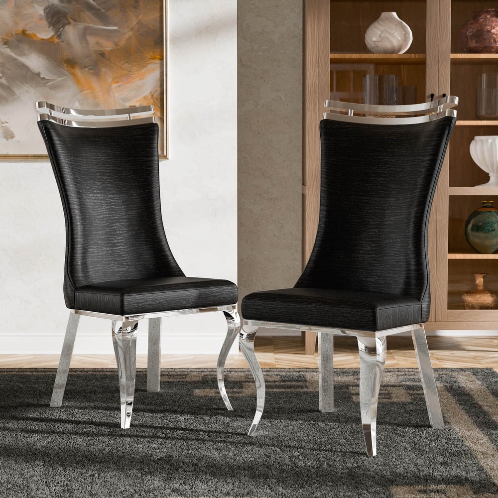 Furniture of America Thaddeus Glam Stainless Steel Upholstered Dining Side Chair (Set of 2)