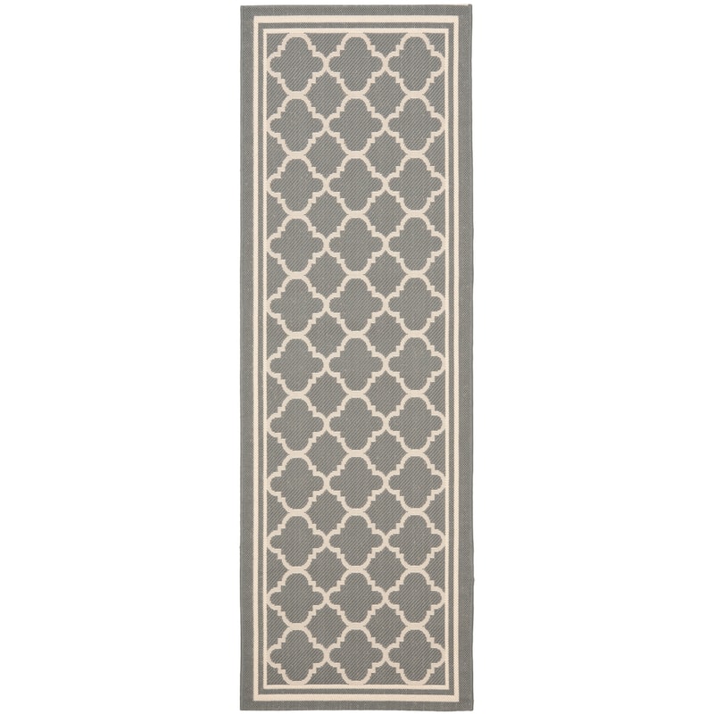 SAFAVIEH Courtyard Kristelle Indoor/ Outdoor Waterproof Patio Backyard Rug - 2'3" x 18' Runner - Anthracite/Beige