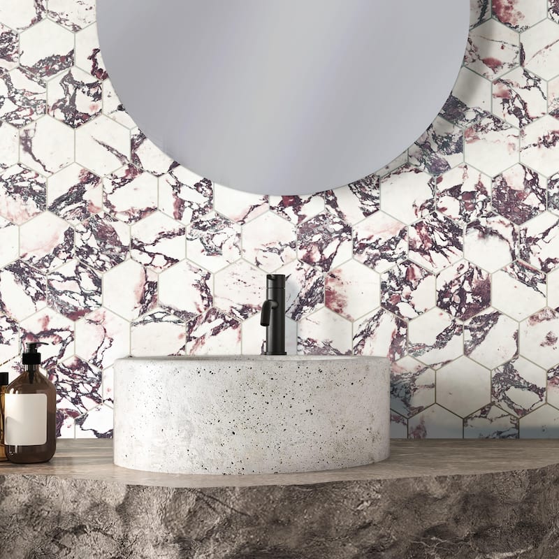 Merola Tile Touche 4" Hex Rubis 11-3/4" x 13-5/8" Porcelain Floor and Wall Tile - (1 Tile)