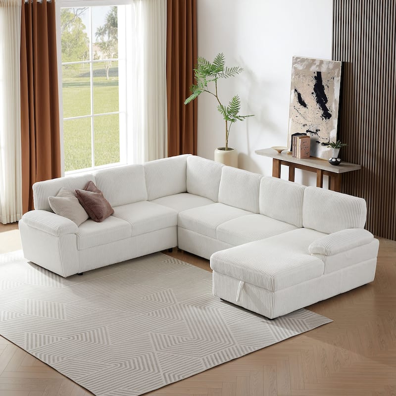 118.09'' Convertible Modular 6 Seater Sectional Sofa with Chaise, Storage and Pull-Out Bed, Versatile L/U Shaped Couch