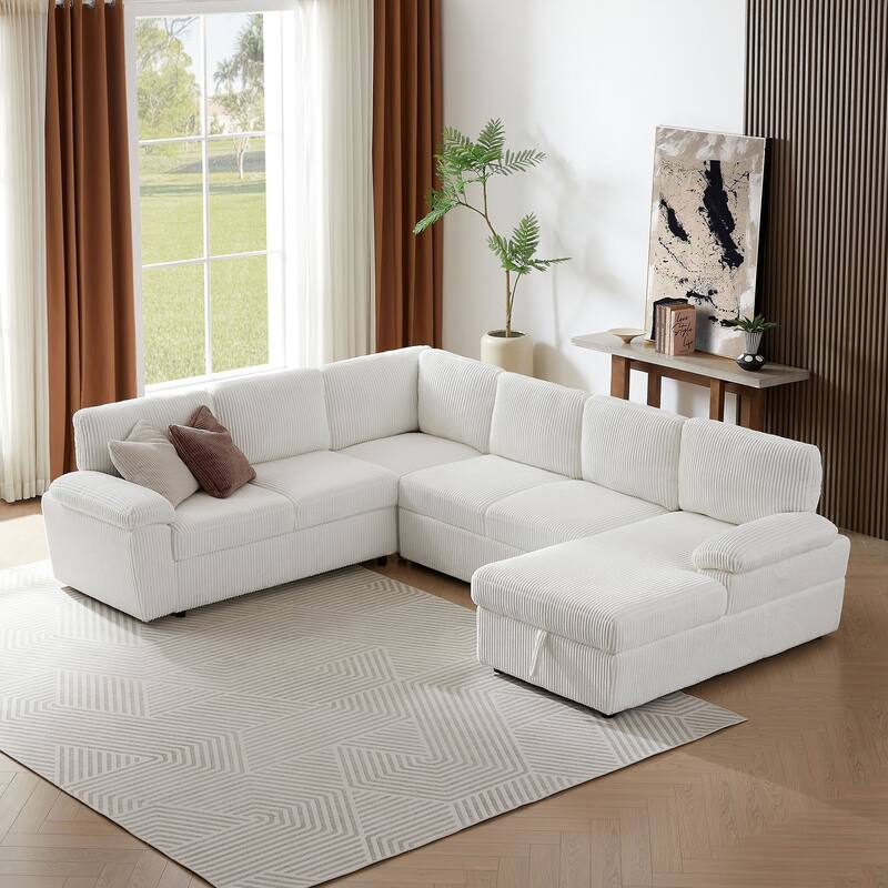 Modular Storage Sectional Sofa Couch Free Combination L/U Shaped Corduroy Upholstered Convertible Sleeper Sofabed Daybed