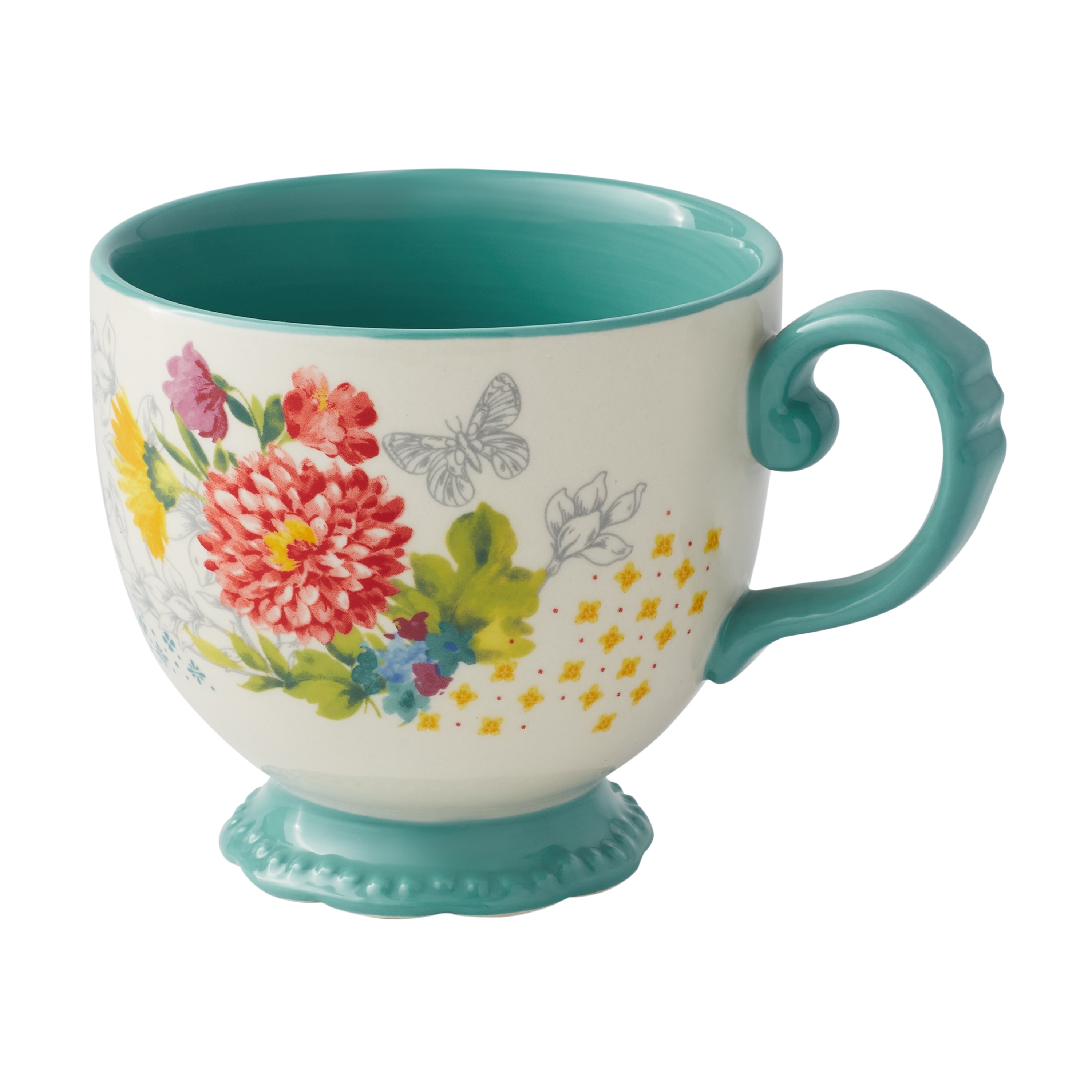 Floral Medley Mug Rack with Appetizer Plates and Mugs, 9-Piece Set